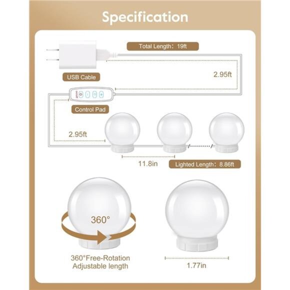 Hollywood Style Led Vanity Mirror Lights Kit - Vanity Lights Have 10 Dimmable - Picture 4 of 7